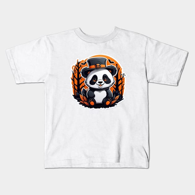 Adorable panda bear wearing a top hat, halloween art Kids T-Shirt by CreativeXpro